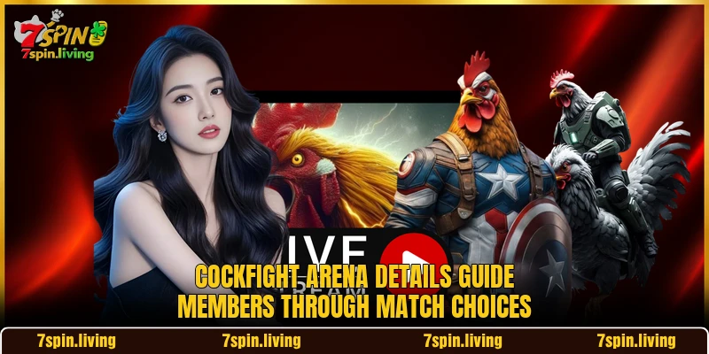 Cockfight arena details guide members through match choices